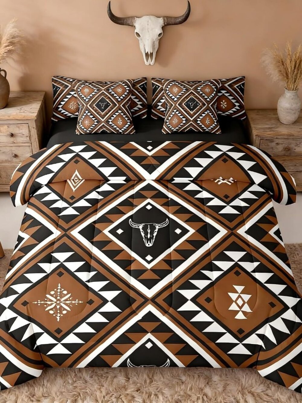 Rustic Western 7 Pcs Comforter Set King for Men,Southwestern Aztec Bedding Bohem
